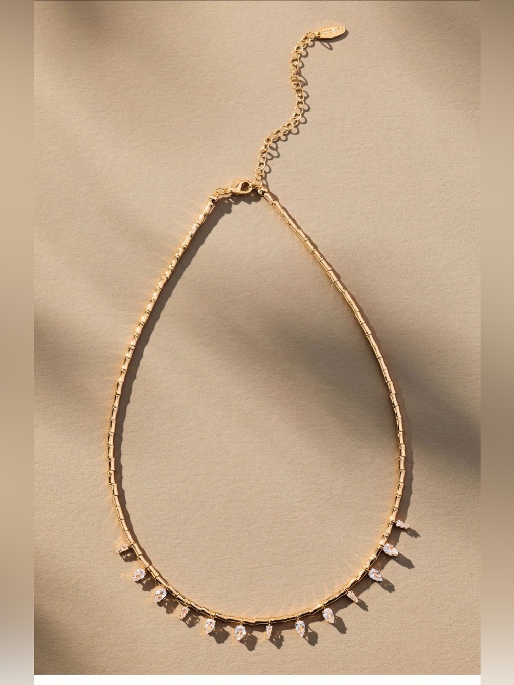 Anthropologie Gold Teardrop Crystal Fringe Choker Necklace